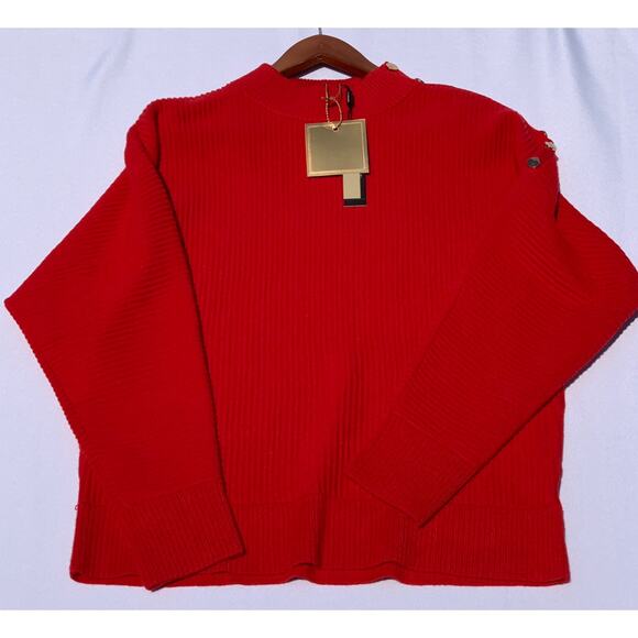 Tahari Sweaters - TAHARI Women’s Red Long Dolman Sleeve Sweater Gold Tone Decorative Buttons, Lrg